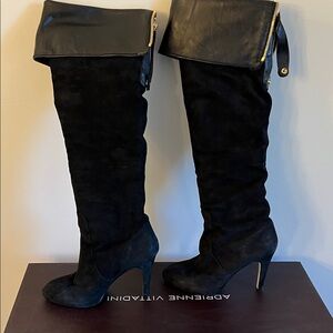 Adrienne Vittadini Black Over-the-Knee Boots with Gold Accents